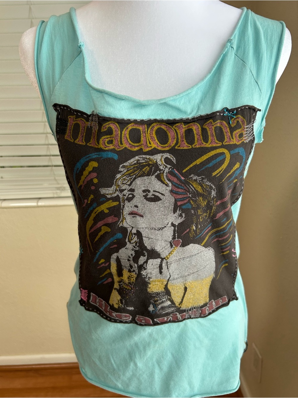 RARE Trunk Ltd. Madonna “Like a Virgin” Aqua Sleeveless T-shirt w/ Retro Graphic